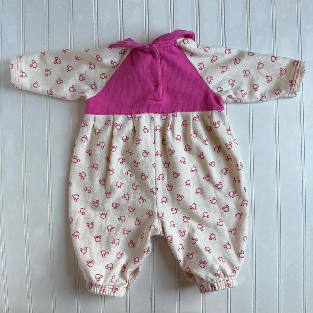 Vintage 90s Disney Baby Mickey & Co Pink Fleece Romper Mickey Minnie 6-9M